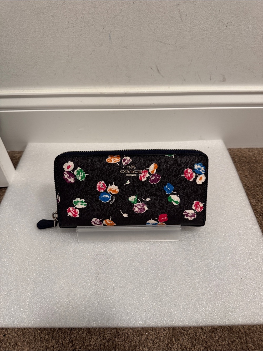 Coach Black Floral Zip Around Wallet